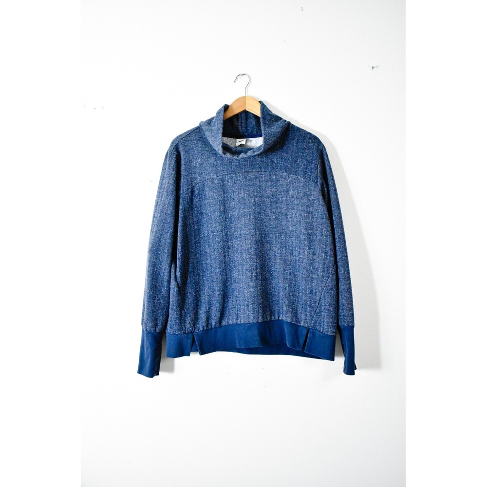 Avia Pullover Sweatshirt Women XL Blue Modern Herringbone Funnel Neck Thumbholes